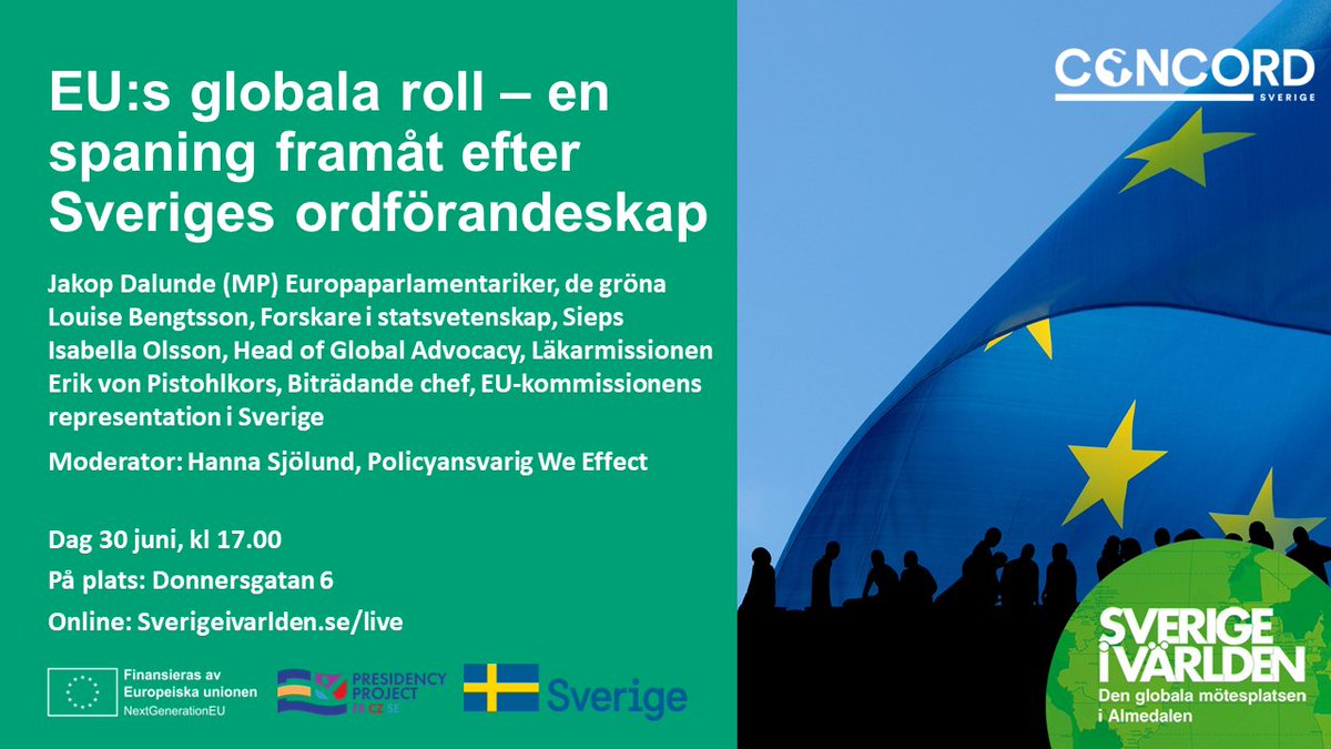 concordswe's tweet photo. #Almedalsveckan 2023! Med avstamp i det svenska EU-ordförandeskapets sista dag spanar vi framåt: Vilka globala utvecklingsfrågor har präglat det senaste halvåret och vilka kommer att dominera framöver?
📍@sverigeivarlden
🗓️30 juni 17:00
https://t.co/8dXtxZ7wQr
#Together4Dev #EU https://t.co/ebetuGD44a