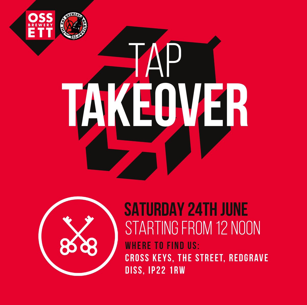 OSSETT Tap Takeover 🍺

📆 Saturday 24th June
📍@crosskeysredgrave

Featured beers on the bar ⬇️
🍻 White Rat
🍻 Butterley
🍻 Single Hop Series 〰️ Cluster
🐀 Aristocrat
🐀 Ratsuma

Plenty of our beers to try if you are over in Suffolk!