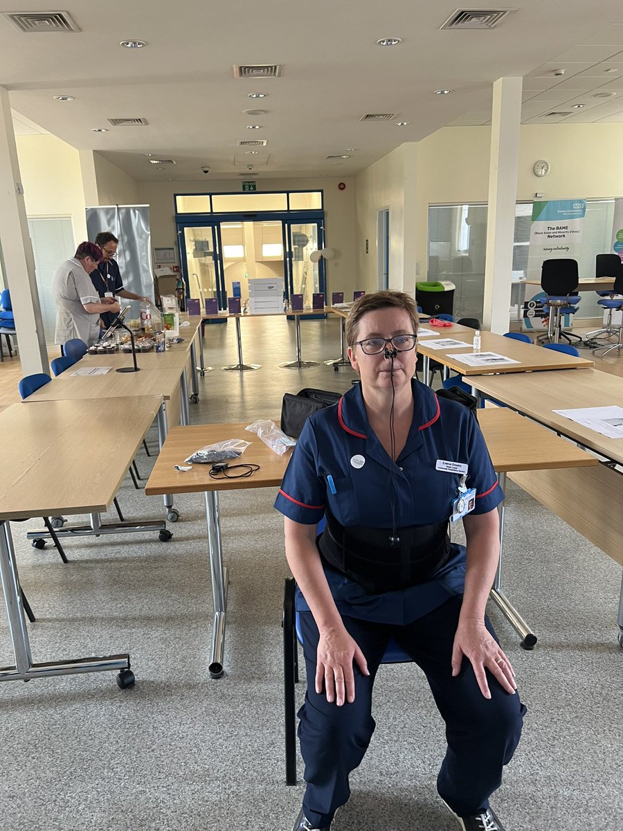 Emma the Brighton respiratory team lead trying out breathlessness suit! #NationalPRweek