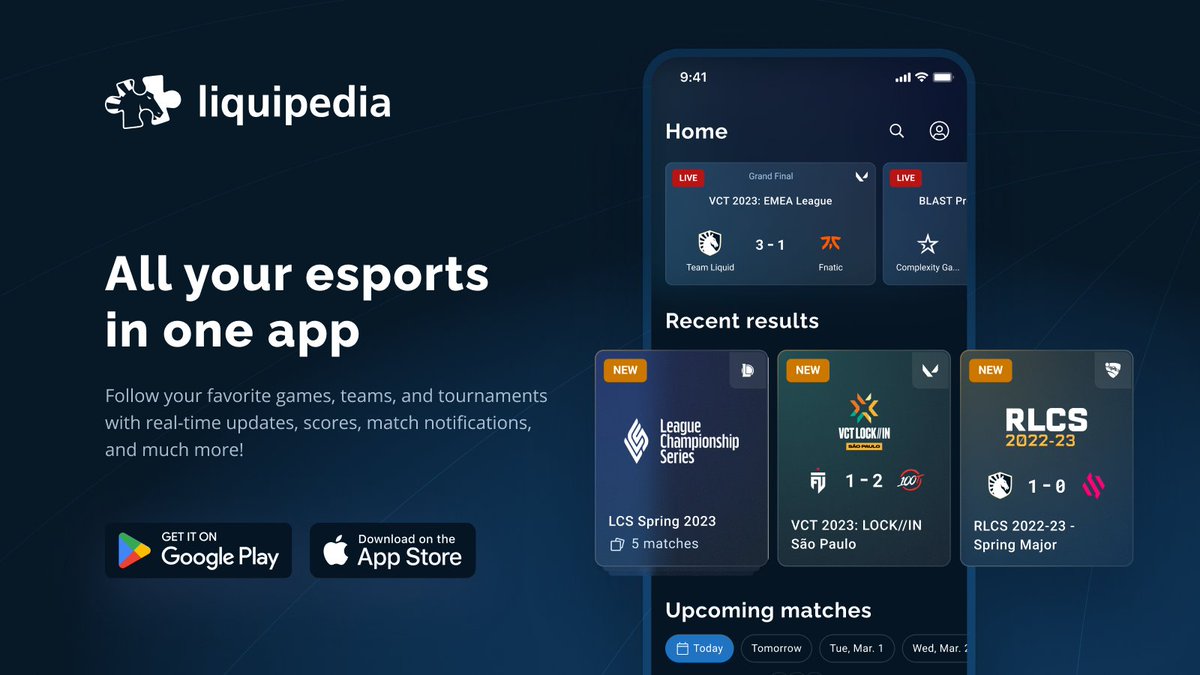 The Liquipedia app is offically live!

Download it now to never miss anything your favorite tournaments, teams, players, and matches! Launching with tons of features in 6 games, with more coming soon.

iOS: apps.apple.com/us/app/liquipe…
Android: play.google.com/store/apps/det…