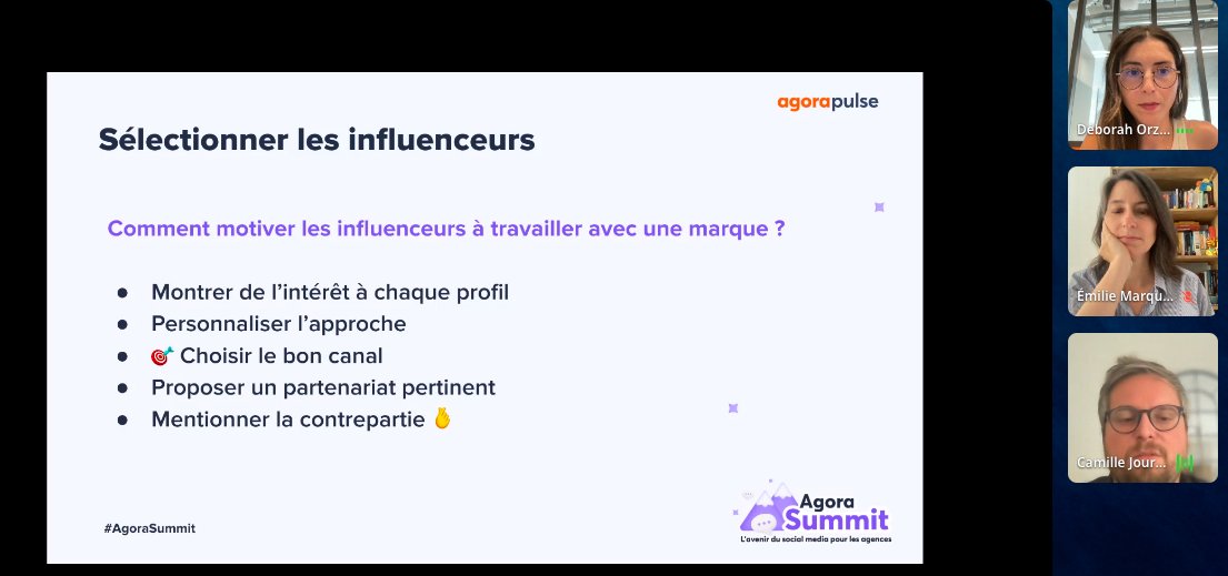 jvaisbroit's tweet photo. Comment motiver les influenceurs à travailler avec une marque ? 
@camillejourdain nous livre ses conseils
✅montrer de l'interêt
✅personnalisation de l'approche
✅choisir le bon canal
✅confiance entre la marque &amp; l'influenceur 
▶️proximité, incarnation &amp; holistique
#AgoraSummit https://t.co/o6oogQfBdI
