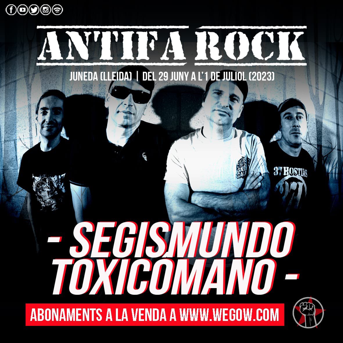 🔥SEGISMUNDO TOXICÓMANO🔥

No dubtem que al #AntifaRock2023 desfermaran el caos, et faran embogir saltant, cantant i alliberant tota la teva ràbia acumulada!!✊🏽🎸

🎟 Entrades a wegow.com/es-es/festival…

#AntifaRock2023 #antifarock #punk #punkrock #festival #aixòésjuneda #juneda