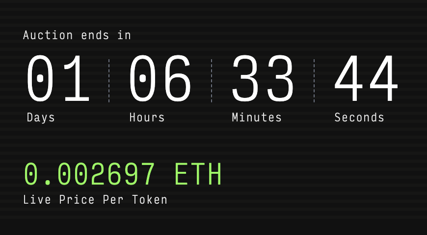 The live auction ends Fri 23rd June at 8pm (BST)

diabolicalmachines.anma.io/a-machine-for-…  

How the auction works: a simple guide

• When you place a bid, you’re not bidding for a single NFT. Your bid impacts the total auction value and determines your NFT allocation.

• The Live Price per