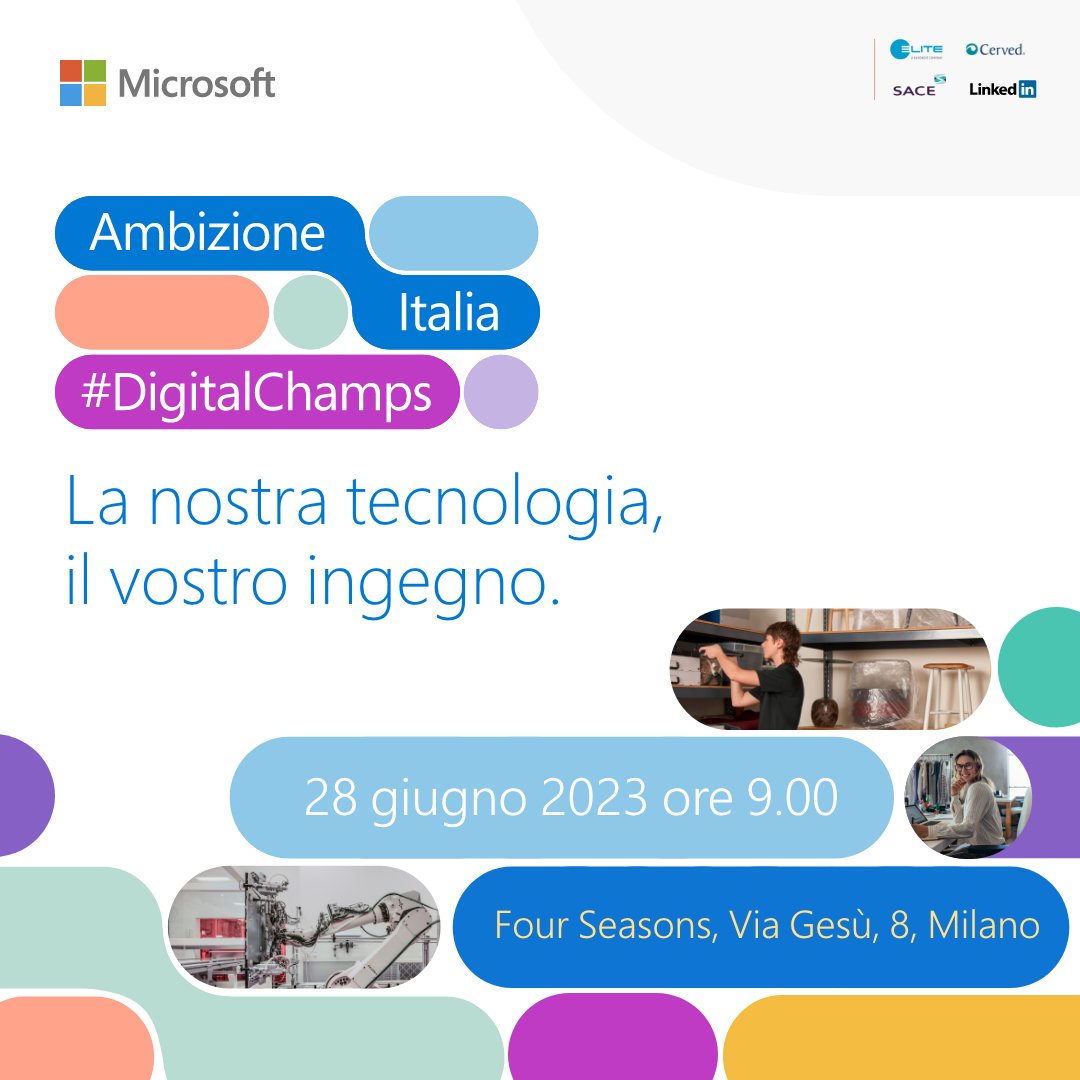 Pronto a portare la tua azienda verso un futuro di eccellenza?💡🚀

Partecipa all’evento “Ambizione Italia #DigitalChamps” di Microsoft ed entra a far parte dell’innovativo programma per accelerare il processo di digitalizzazione dell’Italia: msft.it/6013gqrIc