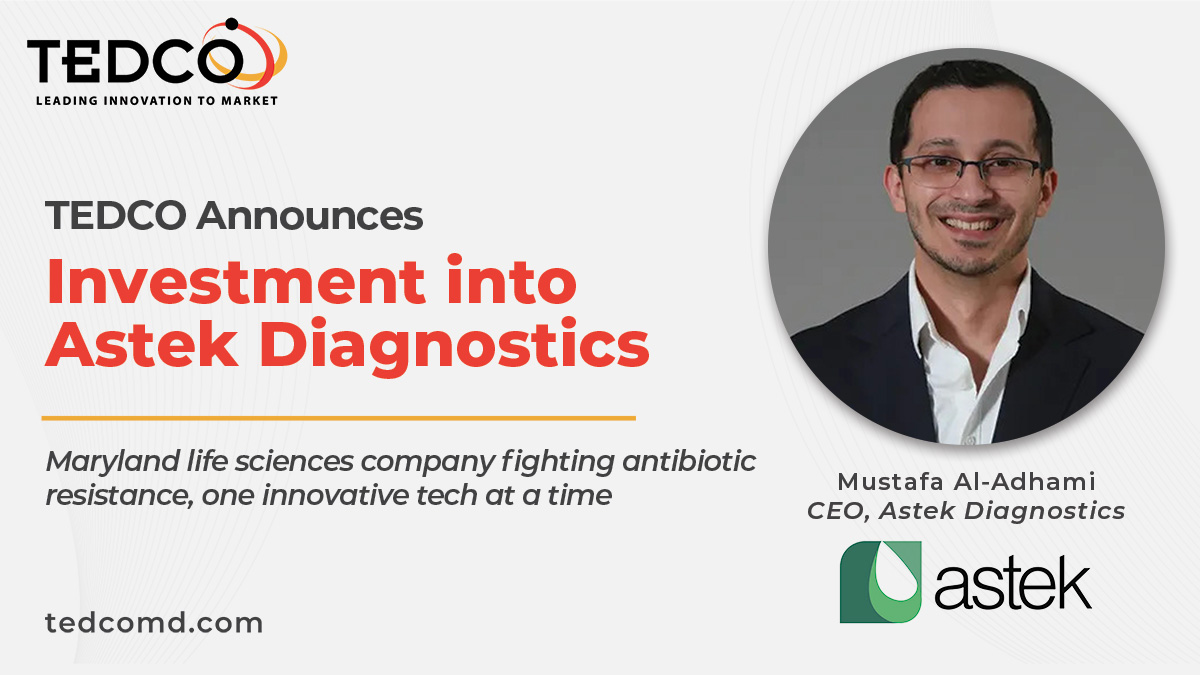 tammithomas's tweet photo. .@MDTEDCO announces Seed Funds and SSCBI investments into Astek Diagnostics, a Maryland life sciences company fighting antibiotic resistance, one innovative tech at a time. Read more at https://t.co/B8xJYjjeDo
#investment #maryland #lifesciences #funding https://t.co/XvkAMr74yC