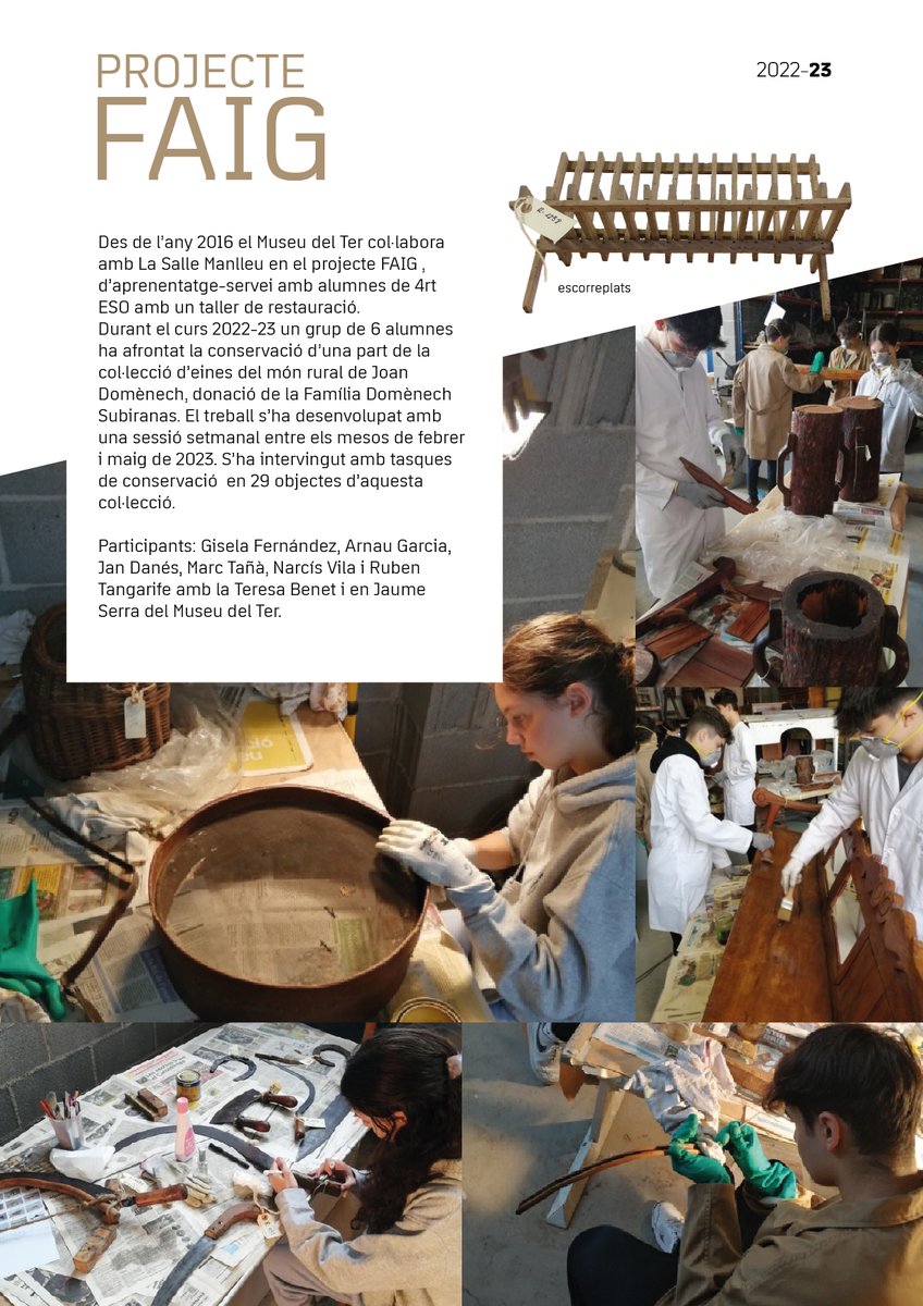 museudelter's tweet image. Ja portem 7 edicions de #ProjecteFaig #AprenentatgeServei amb @LaSalleManlleu! Han conegut una part del nostre patrimoni, han après alguns principis bàsics del tractament d'objectes i ens han ajudat en tot el procés. Han fet una feinada! Moltes gràcies!