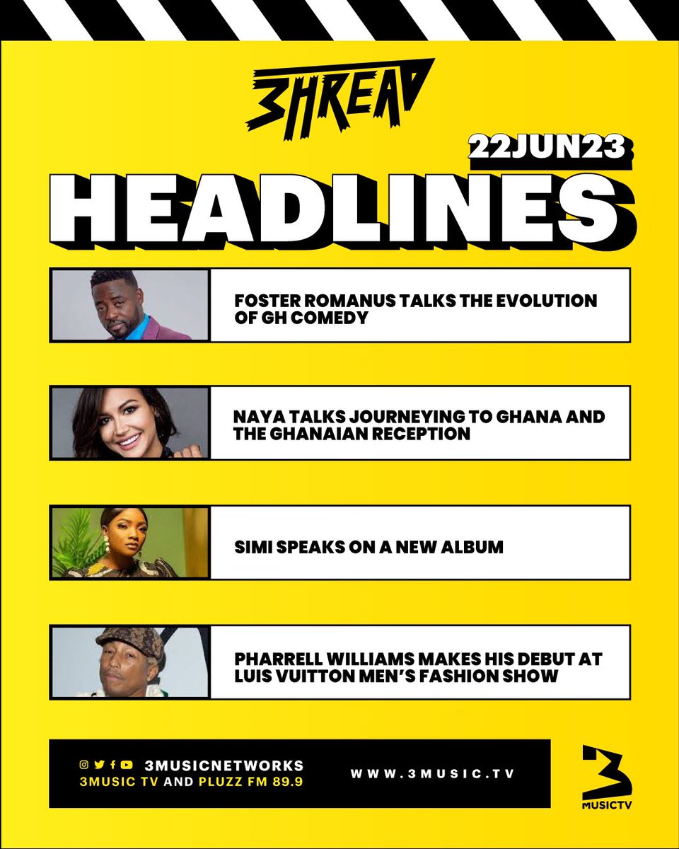 3musicnetworks's tweet image. Good afternoon #CultureSquad. We present to y'all the hottest headlines at  the moment on #3hreadlines. 

Catch @essilfua_ live for the news in detail at 1:00 pm. 

#EntertainmentNews