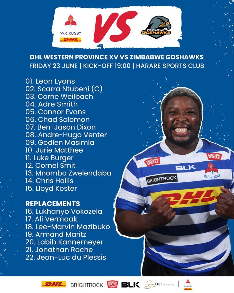 Scarra Ntubeni will lead a DHL WP XV in a friendly match against the Zimbabwe Goshawks at the Harare Sports Club on Friday night.  

📢 Team announcement bit.ly/3Nk023l 

#wpjoulekkerding #dhldelivers