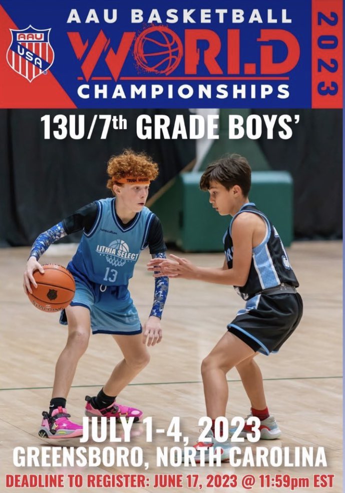 July 1-4, 2023
13U & 7th Grade @AAU_Basketball World Championships 

Greensboro, NC
