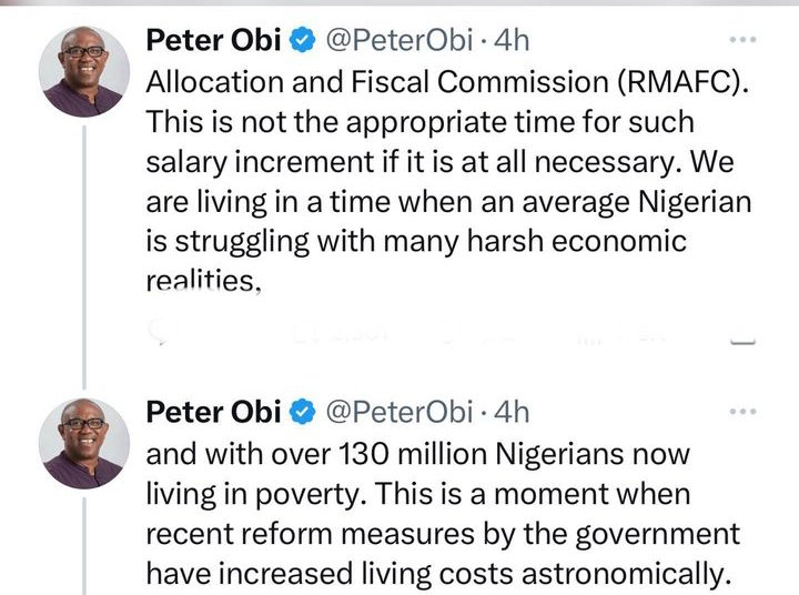 Frolicmedia_'s tweet photo. Peter Obi condemns recent Salary Hike of Government officials.
Rice| Deji| Rufai| Dipo| Travis Scott| Man City| #Boomtransfer | #ThinkStrix| #BBNaijaReunion| #NSPPDUK | https://t.co/uiJ9FWLxwO
