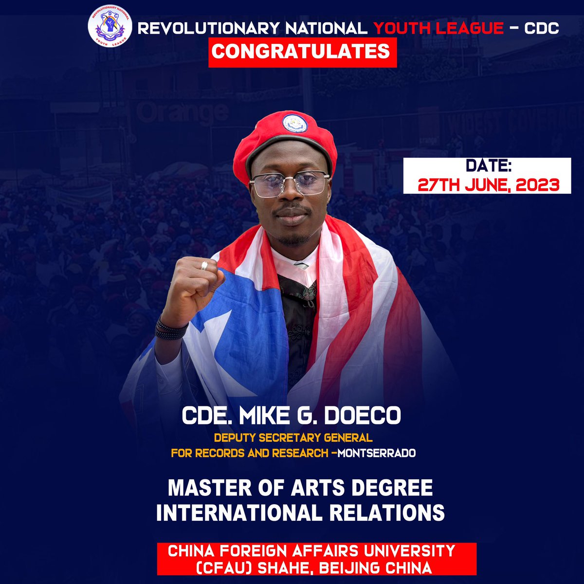 MDoeco's tweet photo. The Blue Revolution will never be forgotten.
I’m gratified and overwhelmed of the official flyer from my Party CDC, it exemplified our generational commitment to the party and also encourages each and every young persons to commit themselves to academic excellence https://t.co/kyVNsmPFlQ