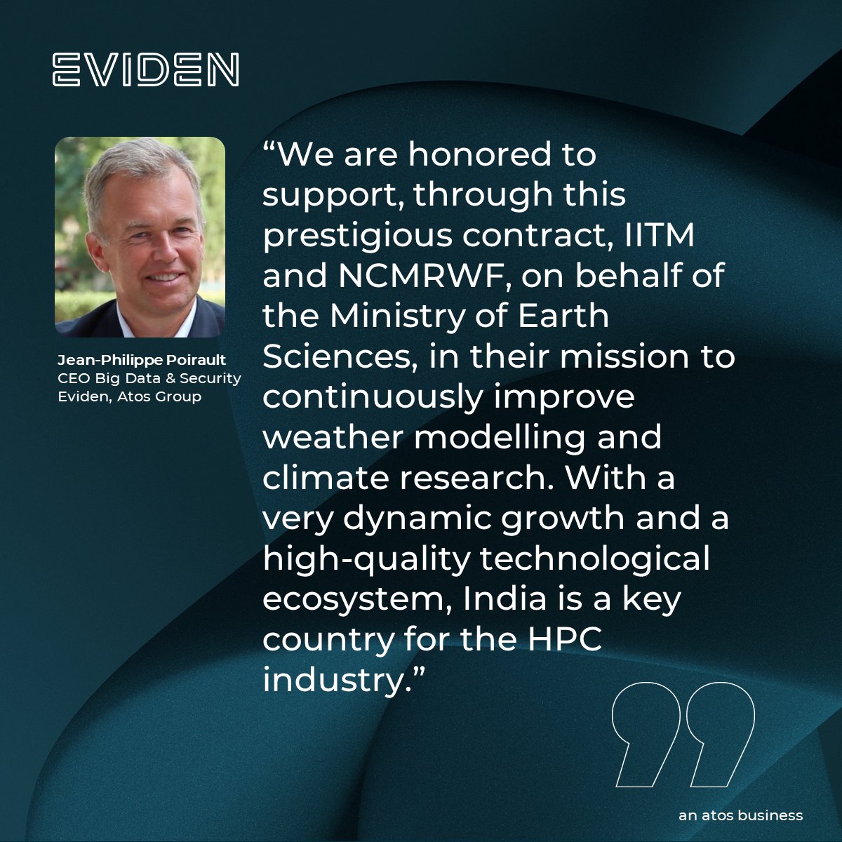 Proud to announce that <a href="/Evidenlive/">Eviden</a> will triple the computing capacity of the Indian Institute of Tropical Meteorology and the National Center for Medium Range Weather Forecast (NCMRWF) by delivering 2 new supercomputers.

➡️ atos.net/en/2023/press-…

#Bullsequana #Supercomputer