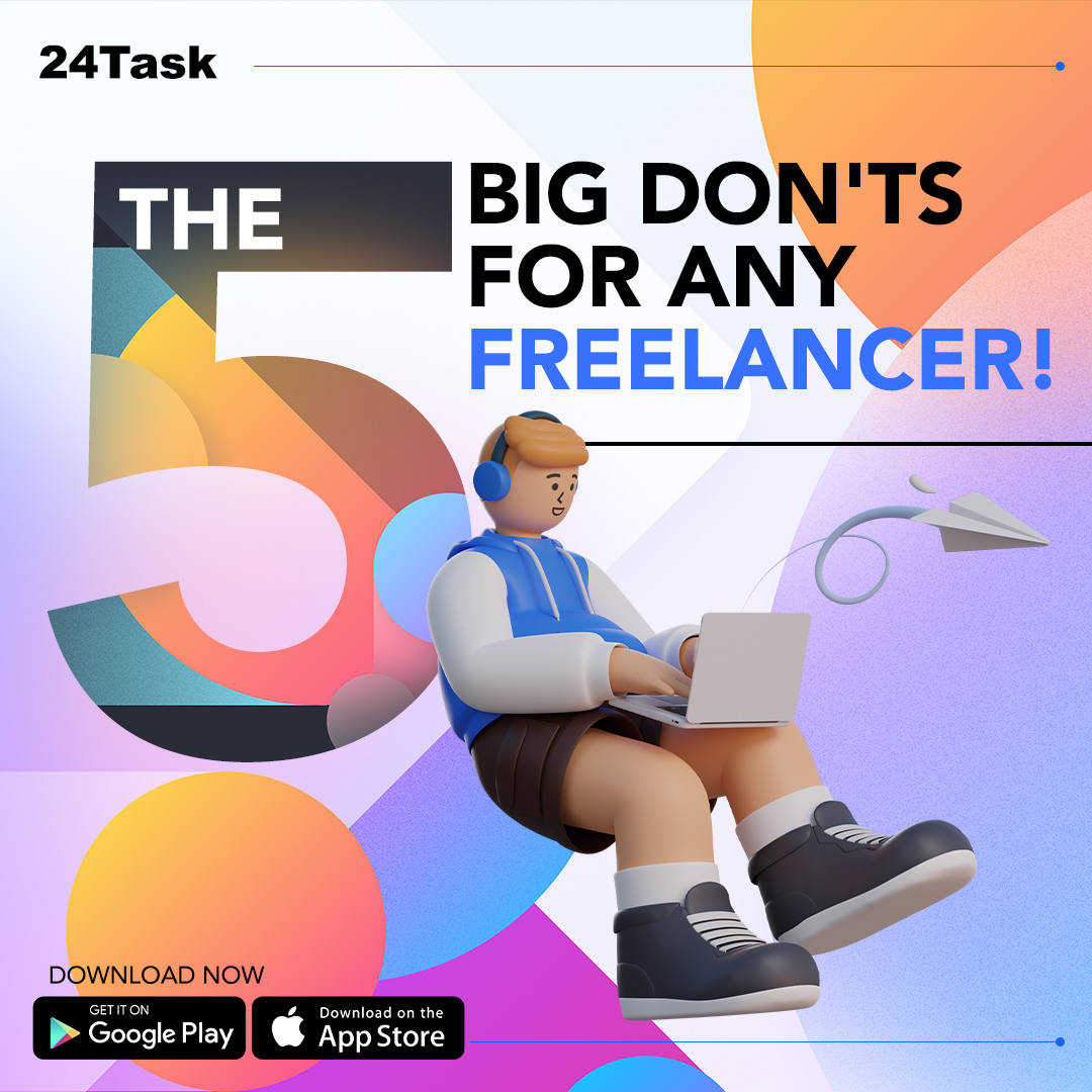 24taskEN's tweet image. The five big don&apos;ts for any freelancer!

-Don’t focus too much on quantity over quality
-Not targeting the right clients
-Not setting clear boundaries
-Not following up with leads
-Not building relationships

#24Task #FreelanceTeam #AffordableSolutions #businessowners