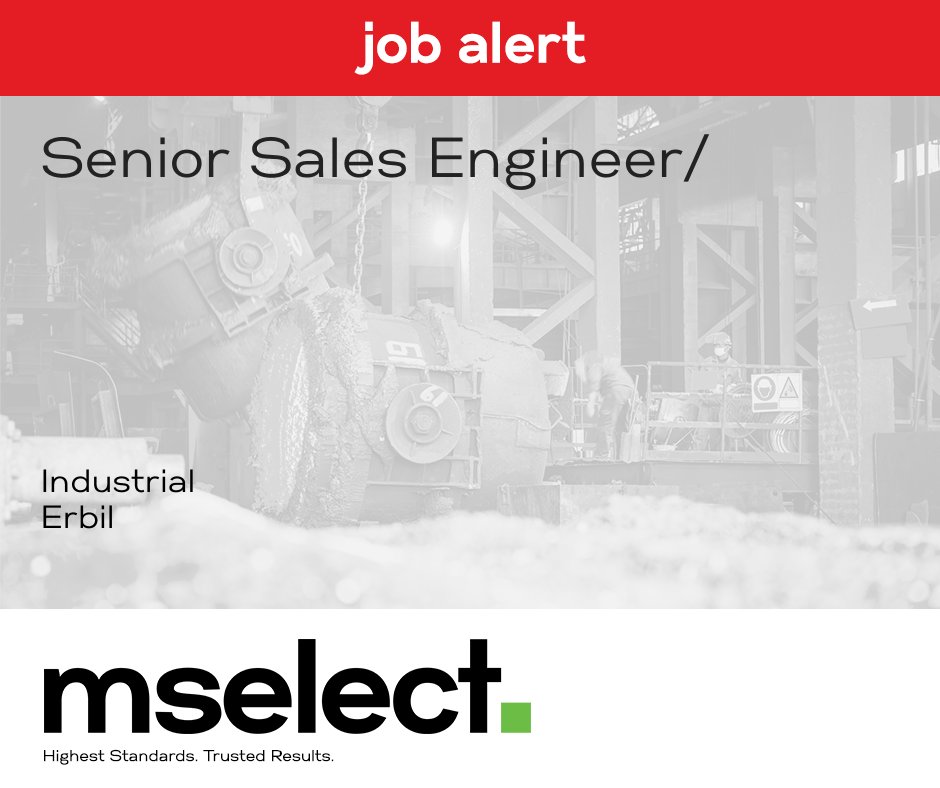 mselect is hiring a Senior Sales Engineer for an industrial client in Erbil. Candidates must have a minimum of 5 to 10 years in sales experience and be fluent in Kurdish, Arabic and English.
Apply below!
mselect.com/job/senior-sal…
#hiring #salesengineer #mselect #industrial