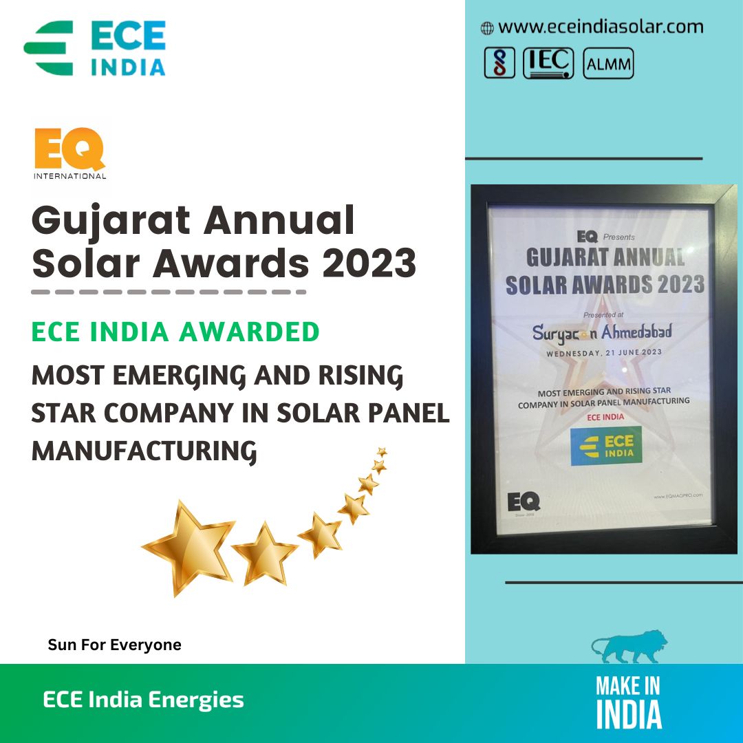 EceEnergies's tweet photo. We are glad to inform you that ECE India is awarded as "MOST EMERGING AND RISING STAR COMPANY IN SOLAR PANEL MANUFACTURING" In Gujarat Annual Solar Awards 2023. Thank you all for your valuable support.

#eq #conference #gujarat #awards #solarpower #eceindia #sunforeveryone https://t.co/TomTFnxc6L