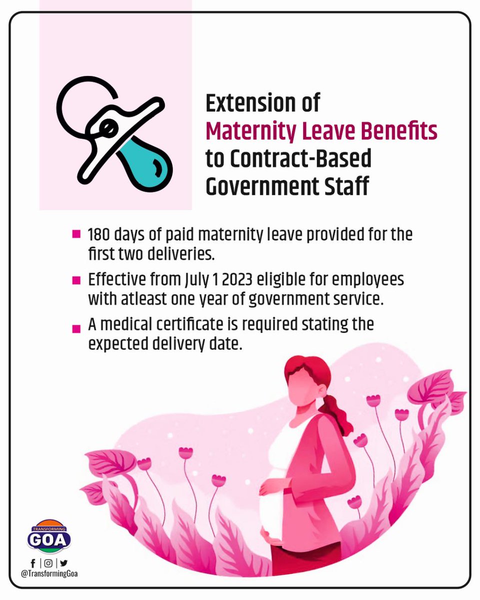 Extension of Maternity leave benefits to Contract-Based Government staff

#goa #GoaGovernment #TransformingGoa #facebookpost #bjym #bjymgoa