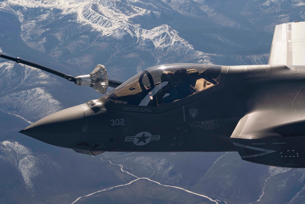 A Navy F-35C Lightning II receives fuel from a Royal Air Force KC-30 Voyager during Northern Edge 23-1. 

The appearance of U.S. Department of Defense (DoD) visual information does not imply or constitute DoD endorsement.