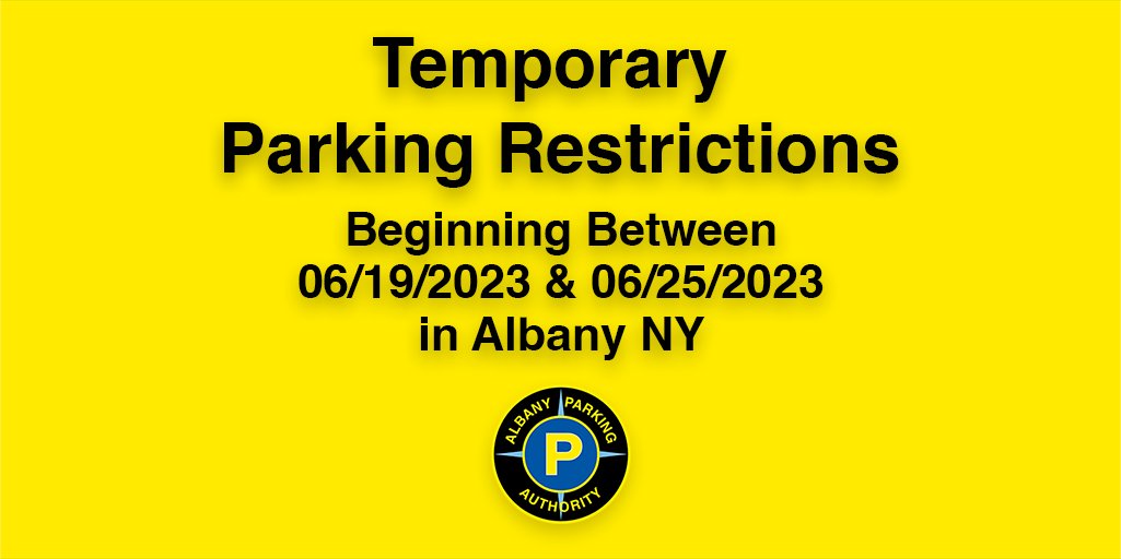 Updated: Parking Restrictions beginning in the City of Albany, NY between 06/19/2023 - 06/25/2023: parkalbany.com/news/emergency…

#WheretoPark #DowntownAlbany #AlbanyNY