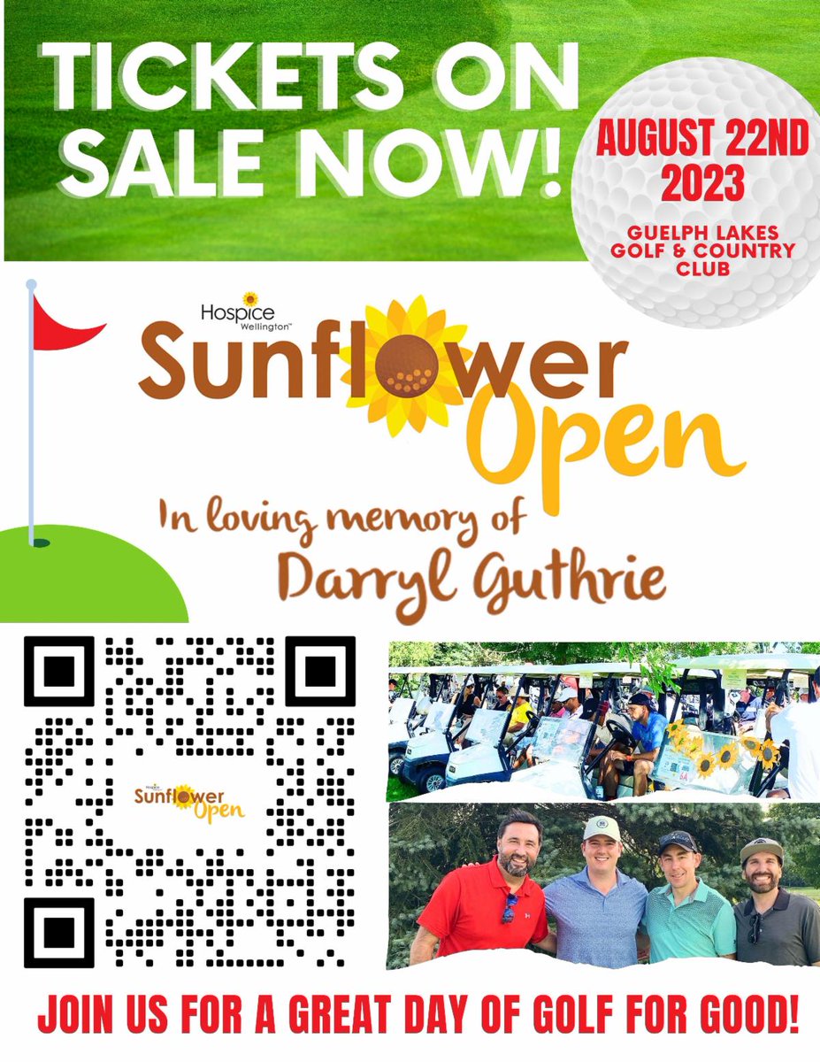 Join Hospice Wellington for our 3rd Annual Sunflower Open in loving memory of Darryl Guthrie on August 22nd, 2023 at the Guelph Lakes Golf &amp; Country Club

Click here for more information or to register today!! 
hospicewellington.akaraisin.com/ui/SunflowerOp…