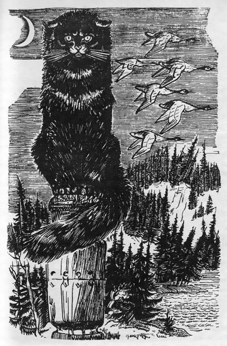 HorribleSanity's tweet photo. Baun the Cat is a figure in Russian fairy tales. Baun has a magical voice that can eliminate any illness. Good luck trying to get him to cure you, though. Baun prefers to use his voice to lull travelers to sleep.  And then he eats them.

Typical cat. #FolkloreThursday https://t.co/V9zfpR2vO2