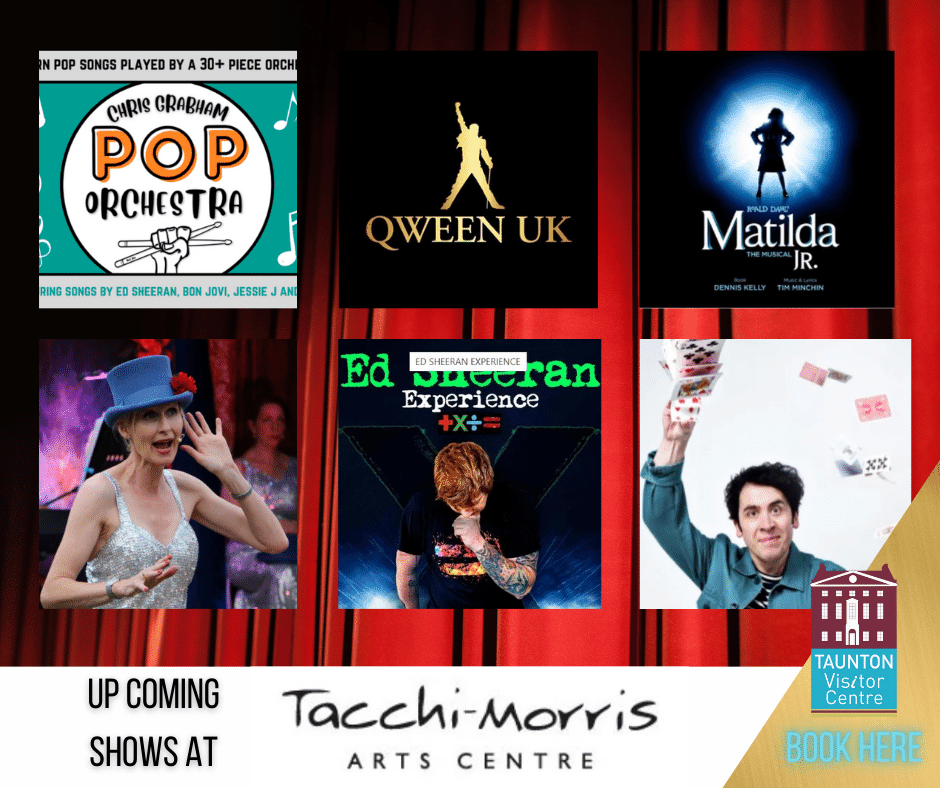 Check these upcoming events happening at the Tacchi-Morris Arts Centre 📷📷📷
📷visitsomerset.co.uk/.../what.../th…

📷Book tickets here at Taunton Visitor Centre 📷01823 340470