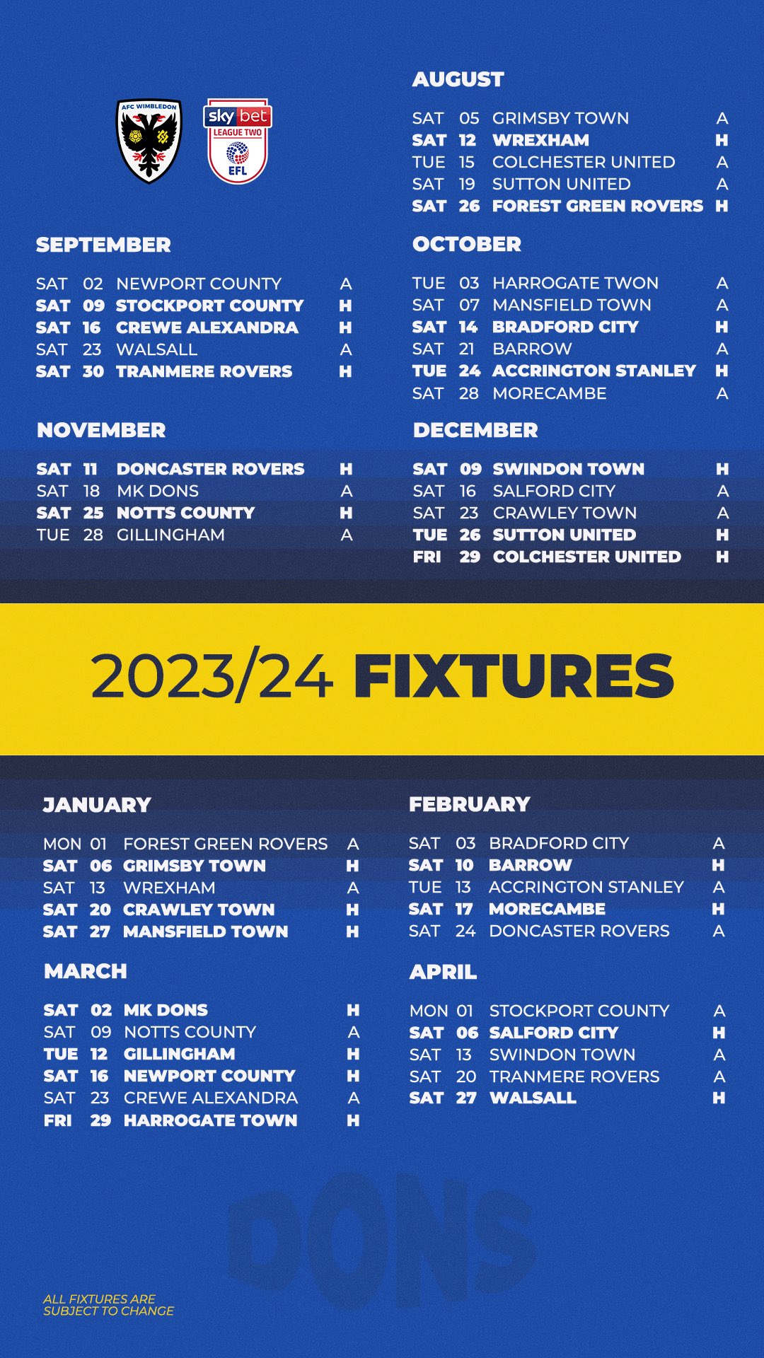 Afc wimbledon fixtures deals