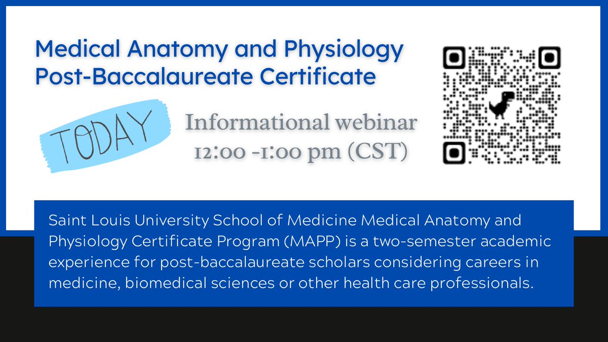 Post-bacc programs can help you gain valuable experience, hone your skills, make important professional connections, and prepare you for the next step in your education and career. Check out the @SLU_Anatomy MAPP post-bacc program today at a free webinar! #anatomy #meded