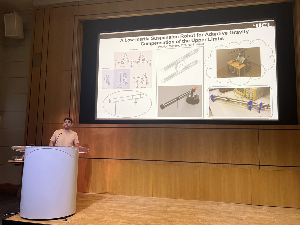 Fantastic presentation by Rodrigo at the @UCLDivofSurgery away day on the development of a Novak robot for dynamic gravity compensation to aid to arm rehabilitation @AspireCharity @RNOHnhs @WEISS_UCL