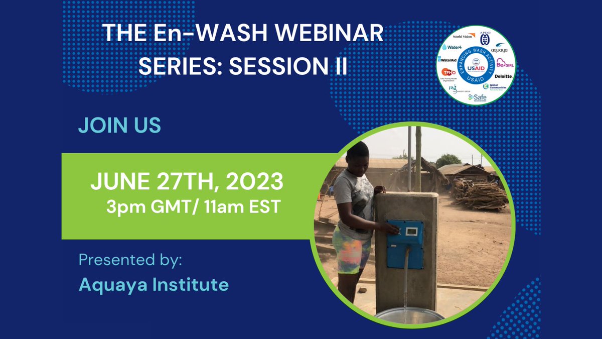 Aquaya's tweet photo. ▶️ Join us on June 27th at 3 pm GMT/11 am EST for the 2nd #EnWASH webinar series. We will discuss research on willingness-to-pay &amp; ability-to-pay for #water supply &amp; #sanitation technologies. 

📆 Register:https://t.co/2Wm9OmxbQo

@USAIDWater | @G_Communities  #Ghana https://t.co/zwOLhSUhUb