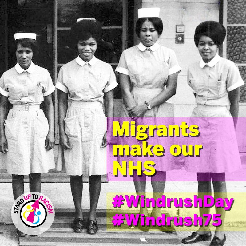 On #WindrushDay as the government continues to scapegoat #refugees & migrants let’s remember that #MigrantsMakeOurNHS 

Without migrants from all across the world the #NHS would not function. 

#Windrush 
#WindrushGeneration 
#Windrush75