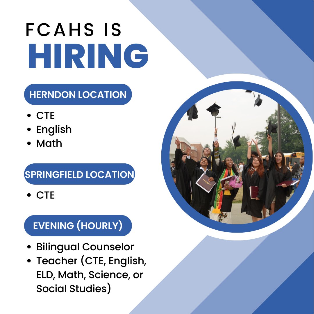 Jessica Klein (@therealmrsklein) on Twitter photo Come work with me! @FCAdultHS has a few contracted day positions open as well as some hourly evening positions! Send your resume to Laura Cespedes Mora at lcespedesmor@fcps.edu For more info about FCAHS visit fairfaxadulths.fcps.edu or just ask me! π
<a href="/fcpsnews/">Fairfax Schools π</a> <a href="/NSP_FCPS/">FCPS Nontraditional School Programs</a> Come work with me! @FCAdultHS has a few contracted day positions open as well as some hourly evening positions! Send your resume to Laura Cespedes Mora at lcespedesmor@fcps.edu For more info about FCAHS visit fairfaxadulths.fcps.edu or just ask me! π
<a href="/fcpsnews/">Fairfax Schools π</a> <a href="/NSP_FCPS/">FCPS Nontraditional School Programs</a>