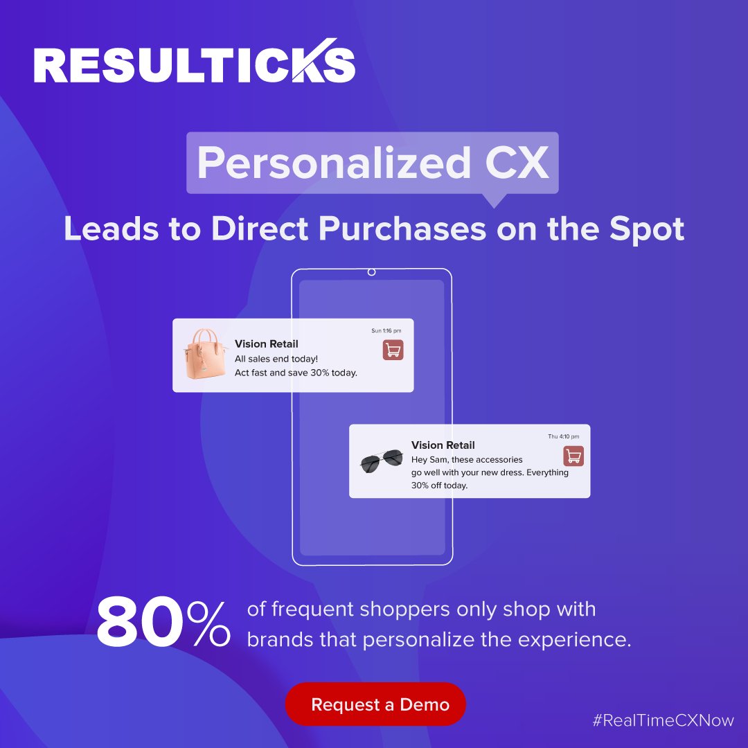 #Personalized customer experiences #boost #sales & ROI. Choose RESUL for contextual CX. Request a demo today! resu.io/7HP5gA #RealTimeCXNow

#Resulticks #ConnectedExperience #Platform #RealTime #CustomerEngagement #Solution #Omnichannel #MarTech #RealCDP