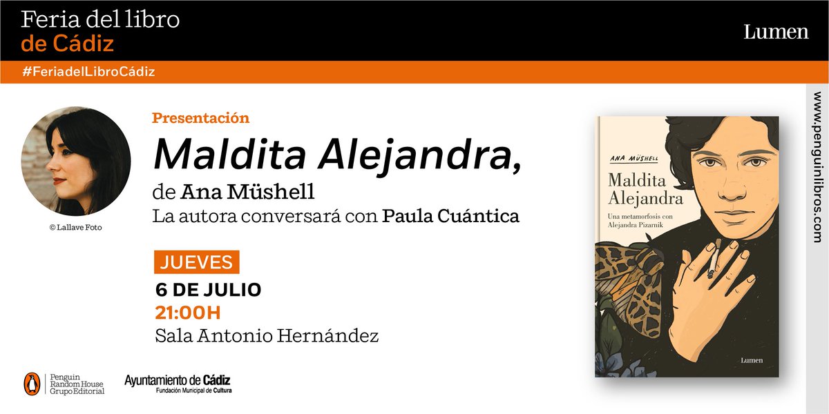 Agenda #Cádiz
🗓️ 6 de julio 
⏰21h 
📖 <a href="/AnaMushell/">Ana Müshell</a> charlará con <a href="/CuanticaPaula/">Paula Cuántica</a> sobre "Maldita Alejandra". 
<a href="/FLCadiz/">Feria Libro Cádiz</a>