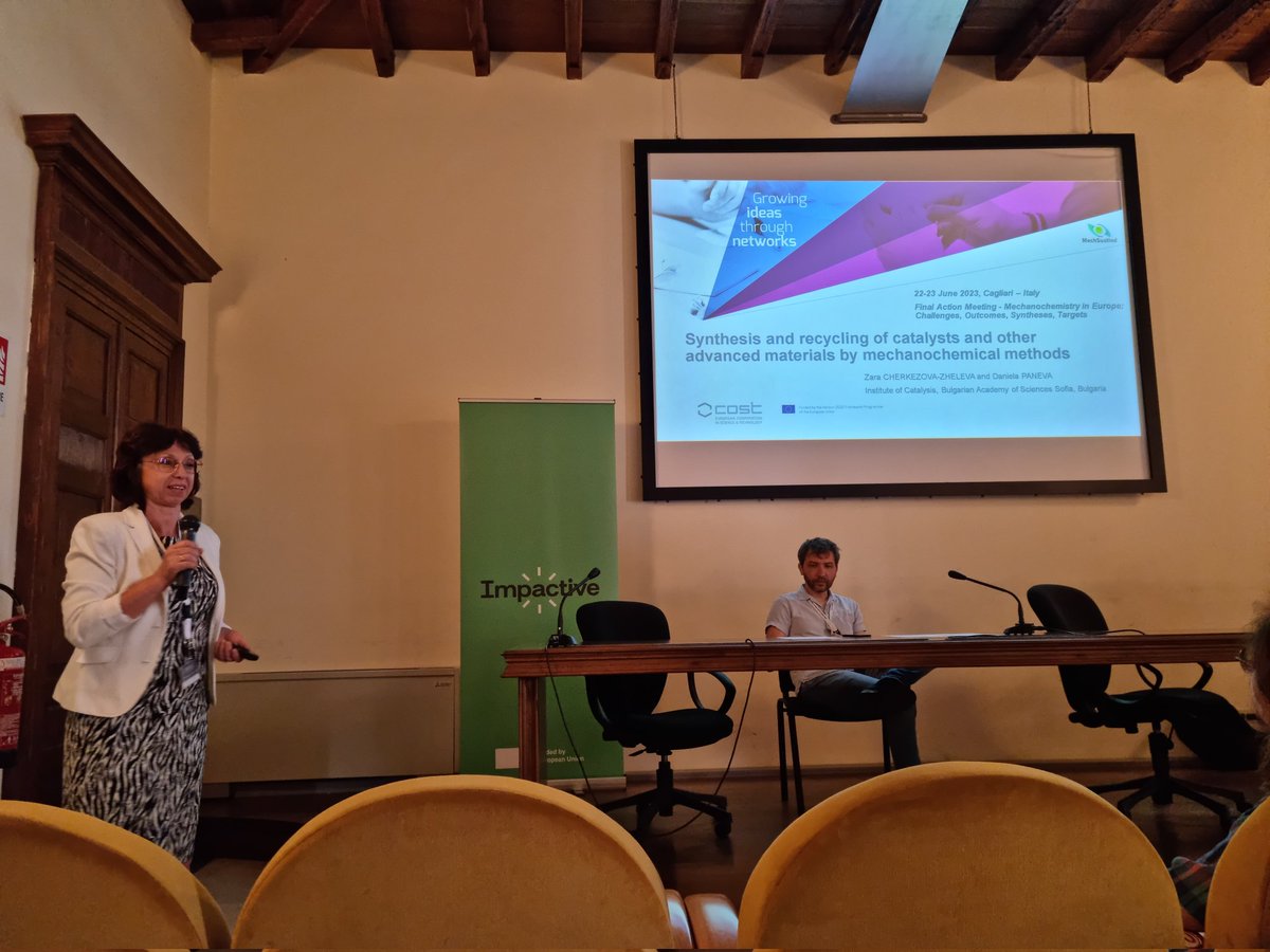 Zara CHERKEZOVA-ZHELEVA's talk on recycling of catalysts using mechanochemical methods <a href="/beyondbenign/">Beyond Benign</a> <a href="/COSTprogramme/">COST</a> <a href="/EuChemS/">EuChemS</a> <a href="/YoungChemists/">EYCN</a>
