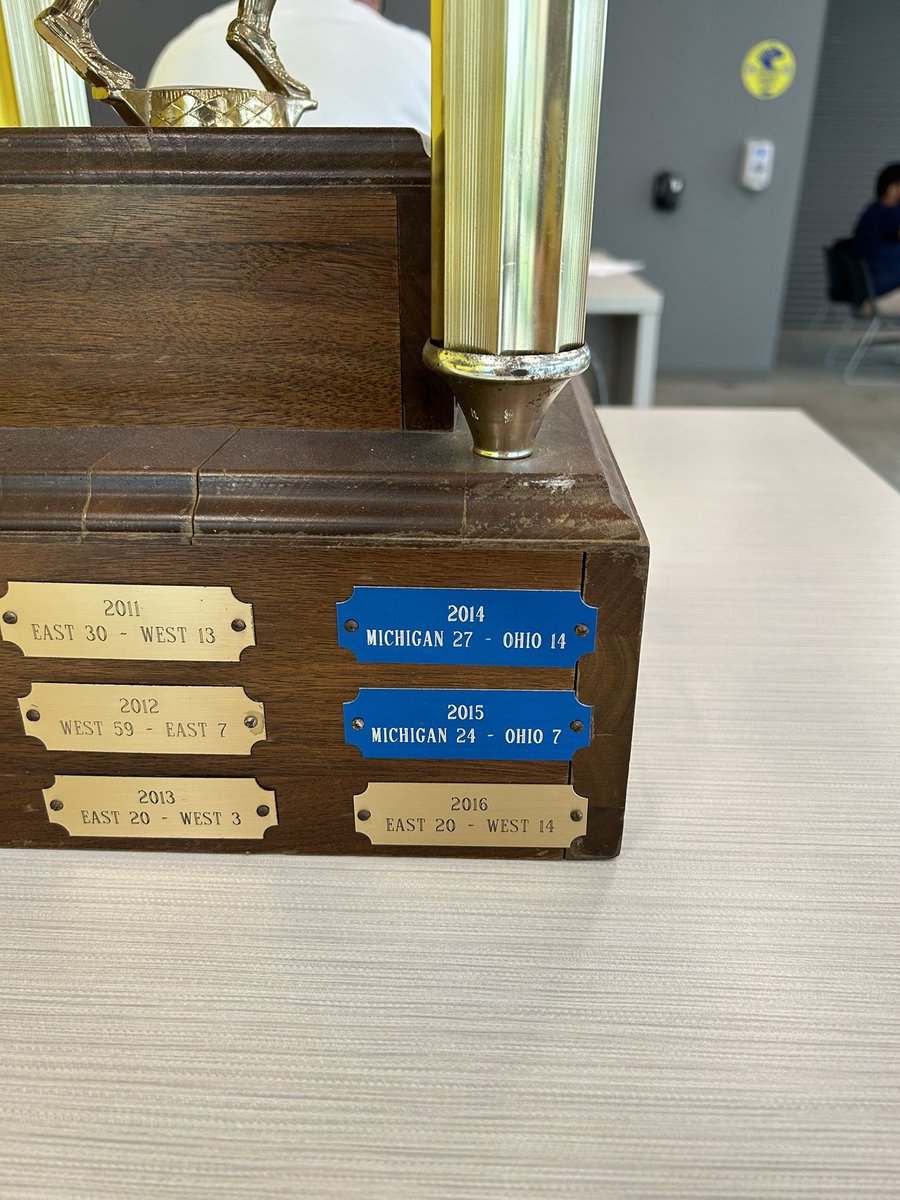 Check in for the <a href="/michiganhsfca/">MHSFCA</a> All Star game and I couldn’t help but admire these additions to the trophy #MittenState