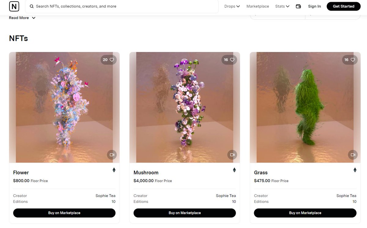 <a href="/Nike/">Nike</a> <a href="/RTFKT/">RTFKT</a> <a href="/opensea/">OpenSea</a> 7/ Sophie TEA Art

<a href="/SophieTeaArt/">Sophie Tea</a> is an artist, who initially sold canvases of original and printed artwork. Sophie has since become a multimedia artist, exploring AI art, digital art, and sculptures.