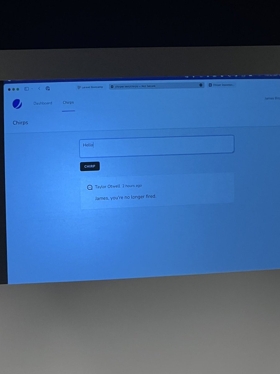 jumptwenty4's tweet image. Whoop whoop he’s no longer fired! @jbrooksuk #laravellive