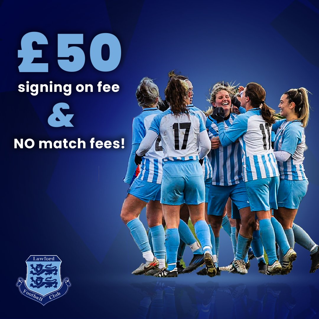 Joining our squad means that you will benefit from a minimal £50 one-off signing on fee and NO weekly match fees.

Lawford Ladies FC will be playing in tier 6 of the women’s football pyramid this season. If you are interested in attending trials and strengthening the squad,