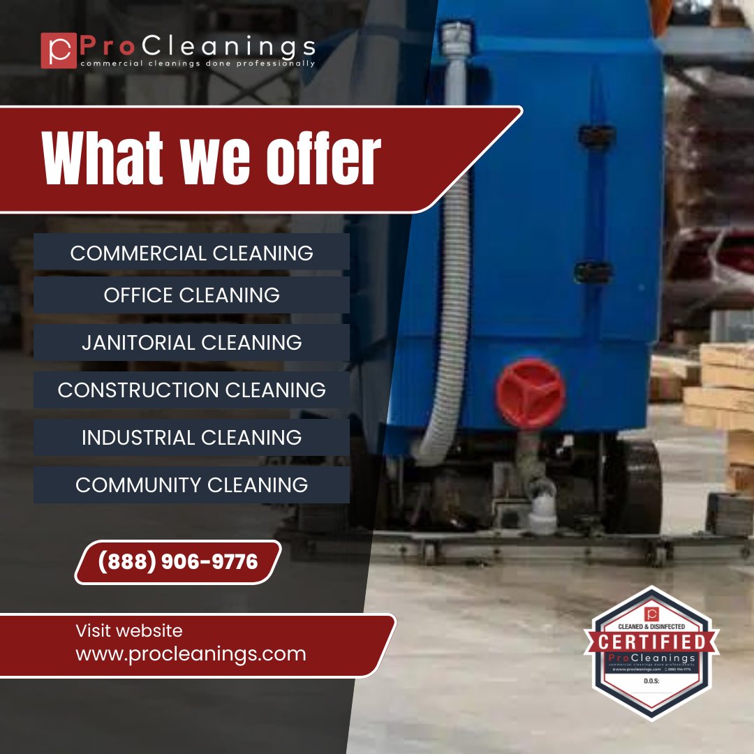 Experience spotless perfection with our top-rated cleaning services!
Visit procleanings.com
#officecleaningservices #BestCleaningCompany #commercialcleaning #commercialcleaningservices