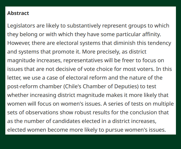 From our new issue -

The Role of District Magnitude in When Women Represent Women - cup.org/3JtFaFY

- Brian F. Crisp (<a href="/WUSTLPoliSci/">WashU Political Science</a>) &amp; @pcunhasilva