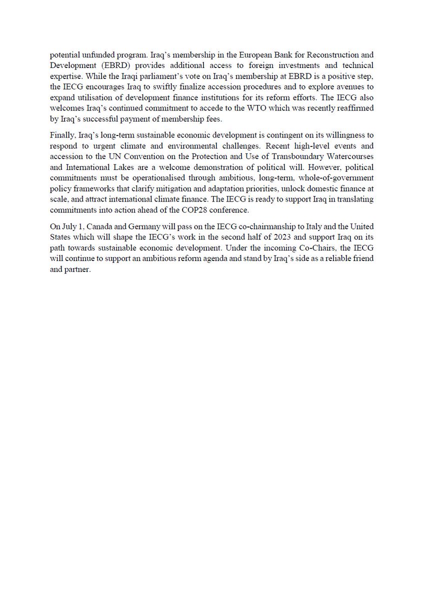 Greg_Galligan's tweet photo. As 🇨🇦&🇩🇪 conclude their term as co-chair of the Iraq Economic Contact Group, I want thank my @GermanyinIraq colleagues for their collaboration & share the group's latest statement following the passage of the Budget Law and yesterday's #IECG Ambassadors meeting. #Iraq @MJaegerT https://t.co/fQejJQzo18