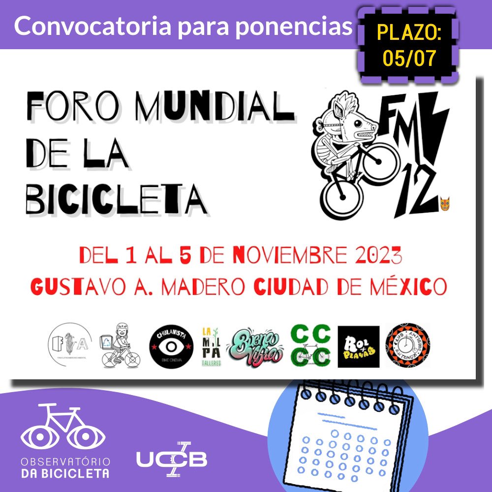📣 𝗖𝗢𝗡𝗩𝗢𝗖𝗔𝗧𝗢𝗥𝗜𝗔 𝗣𝗔𝗥𝗔 𝗣𝗢𝗡𝗘𝗡𝗖𝗜𝗔𝗦 ✏
¡Es hora de inscribir su trabajo para el evento de promoción de bicicletas 𝗺𝗮́𝘀 𝗴𝗿𝗮𝗻𝗱𝗲 𝗱𝗲𝗹 𝗺𝘂𝗻𝗱𝗼!

➡ 𝗙𝗼𝗿𝗺𝘂𝗹𝗮𝗿𝗶𝗼 𝗱𝗲 𝗶𝗻𝘀𝗰𝗿𝗶𝗽𝗰𝗶𝗼́𝗻: bit.ly/FO-FMB12 
Hasta el 5 de junio