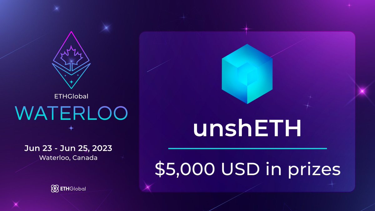 Headed to #ETHGlobalWaterloo? unshETH has $5,000 in prizes up for grabs! 

You can check out full details👇 

ethglobal.com/events/waterlo…