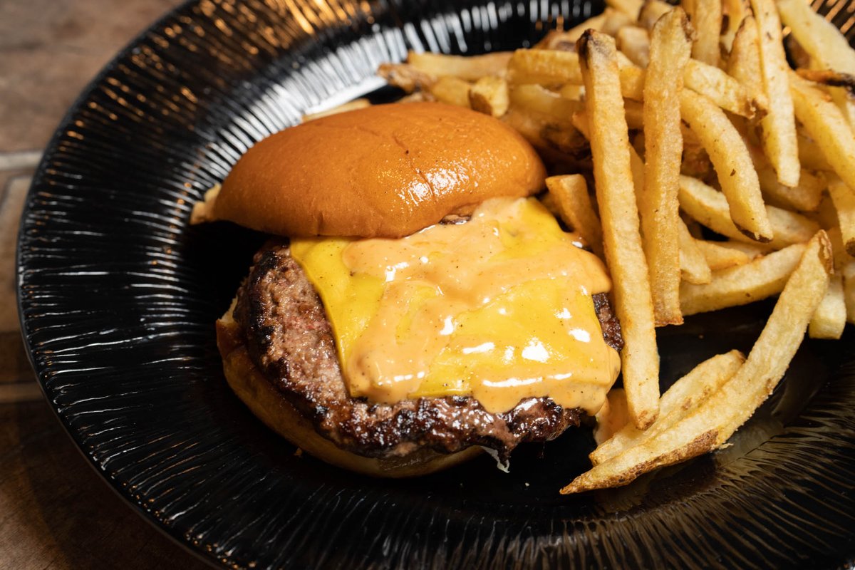 Burger Night, Single with Fries $8, Double with Fries $10, Cheese Extra, Dine in Only