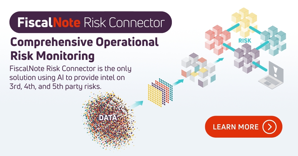 📣 <a href="/FiscalNote/">FiscalNote</a> Launches #AI-Powered Risk Connector for Anticipating and Managing Operational Risks 

Learn more: fiscalnote.ai/risk-connector/

Read the full release: fnlink.co/44aBosT #FiscalNotable