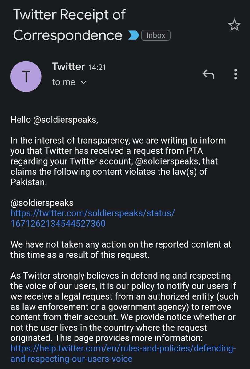 Today's tweet reported to @Twitter by #ChachoWhiskey's minions.
#PakistanUnderFascism 
Thank you @TwitterUK, @elonmusk for standing up for the #FreedomOfSpeech