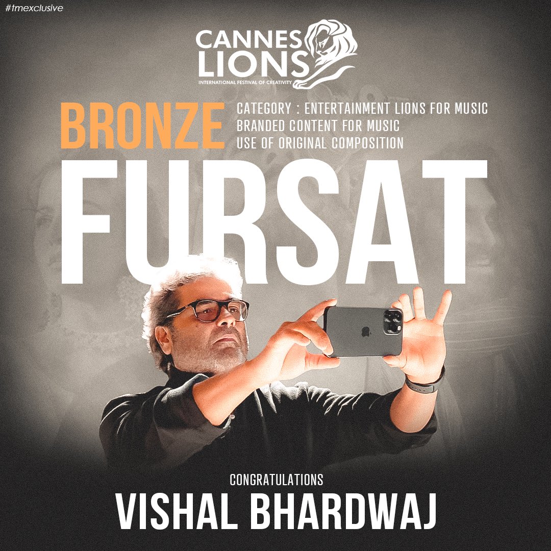 We congratulate @VishalBhardwaj for winning Cannes Bronze in the category, Music- original composition for the movie Fursat.

#tmtm #tmexclusive #tmtalentmanagement #vishalbhardwaj #cannes #festivaldecannes #explore