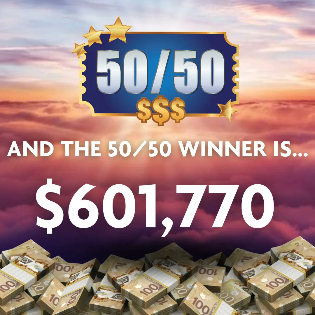 CONGRATULATIONS to our 50/50 Winner...

Diedre Breton of North York, ON with ticket #5341652 has WON the 50/50 PRIZE! The 50/50 Jackpot concluded at , which means they won $601,770!