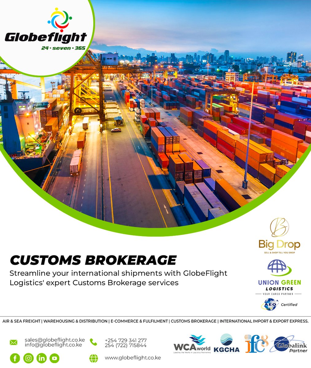 Let GlobeFlight Logistics take care of your customs brokerage needs! Our expert team ensures smooth clearance, minimizing delays and maximizing efficiency for your imports and exports. 🌍📦💼 #CustomsBrokerage #EfficientLogistics #GlobeFlightLogistics