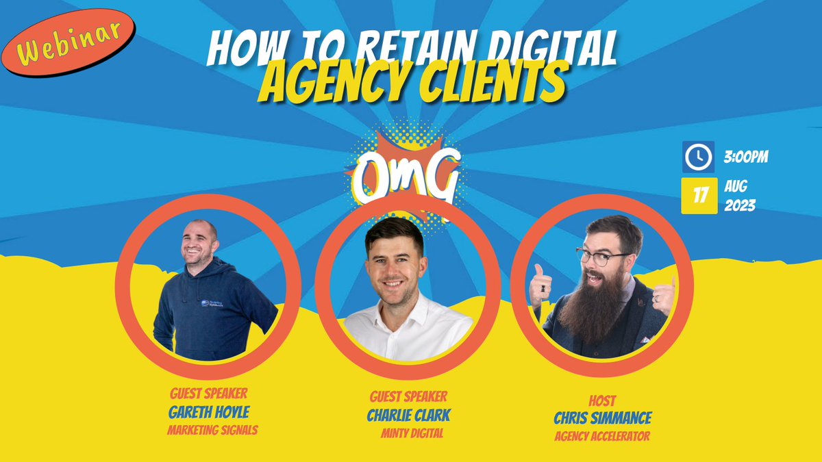 ChrisSimmance's tweet image. Join us for this webinar with @CharC_SEO and @search_magician, expert digital agency leaders, on building agencies through mastering the art of client retention and valuable strategies and tips to foster long-lasting relationships with clients.

Link: omg.center/webinars